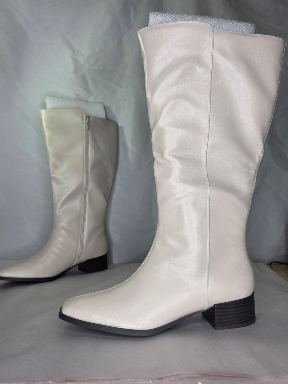 Journee Collection Devri Knee-High Boots - Bone, Size: 10 Wide Calf